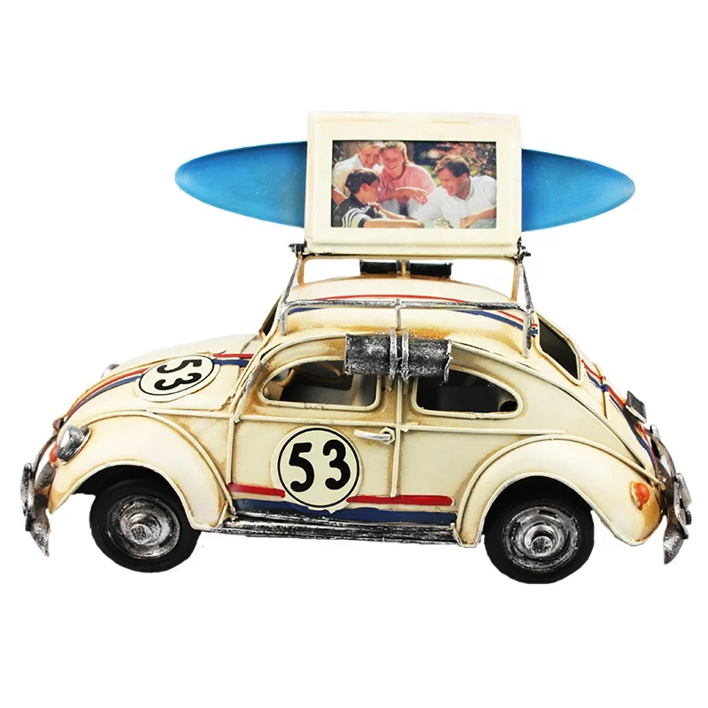 
Vintage Metal Car Model Toys For Children With Photo Frame Miniature Models Retro Creative Home Decor Ornaments 