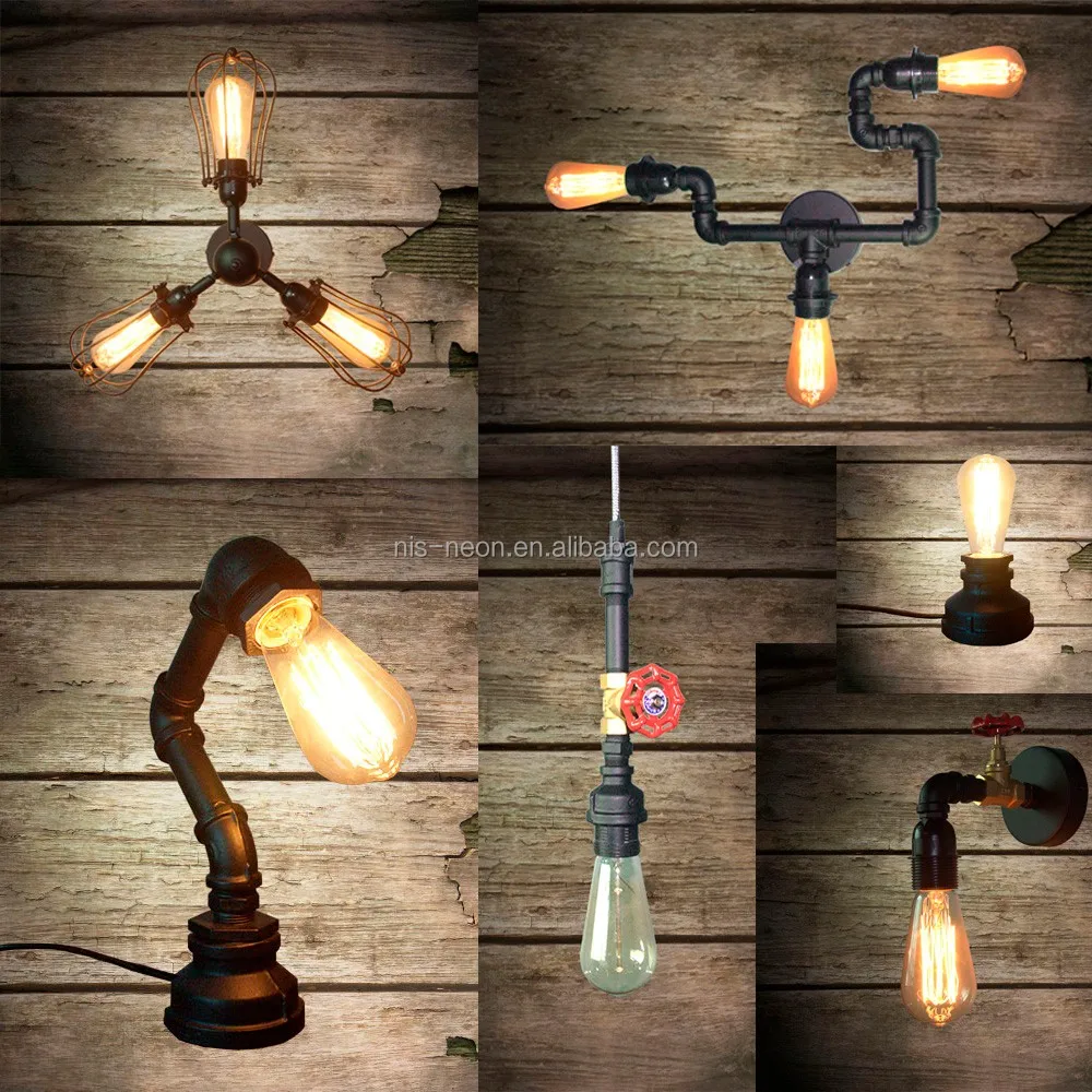 Industrial Lighting Vintage Antique Iron 1 Edison Table Light Wood Pipe Desk Lamp