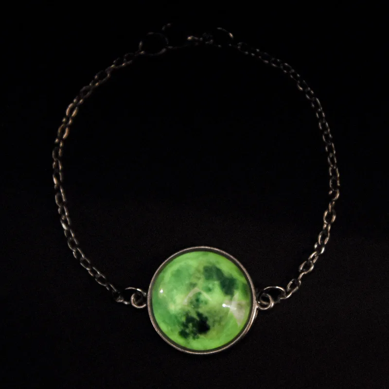 Fashion Crystal Full Moon Lunar Star Series Planet Bracelet Glass Dome Bangles Men Women Glow in the darkness Luminous Jewelry