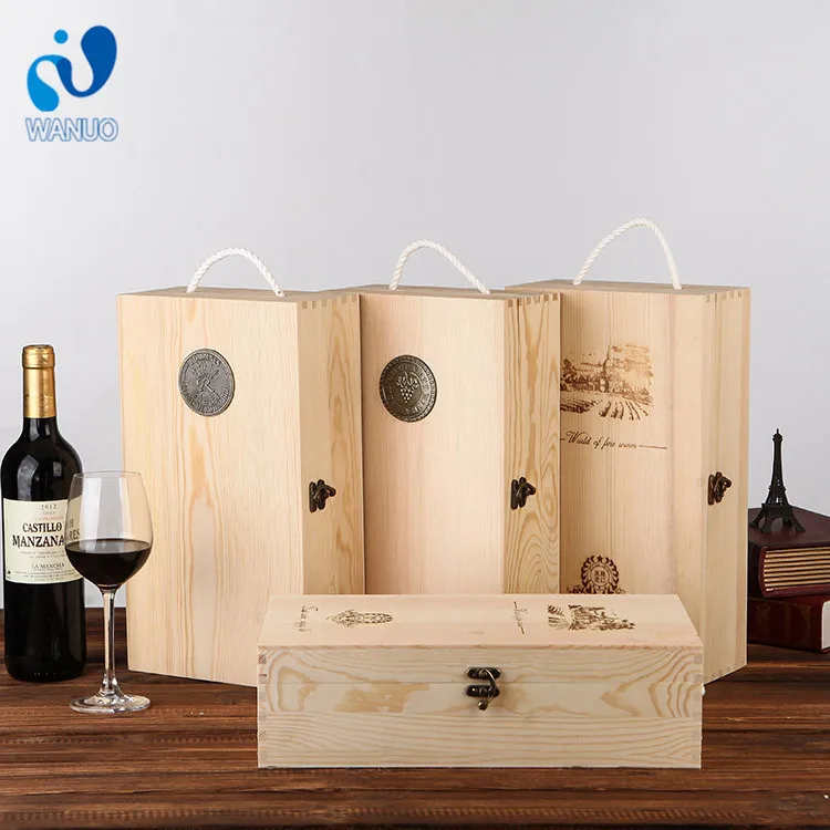 WanuoCraft Customized Logo And Design Wooden Plywood Wine Box For Wedding/Business/Gift
