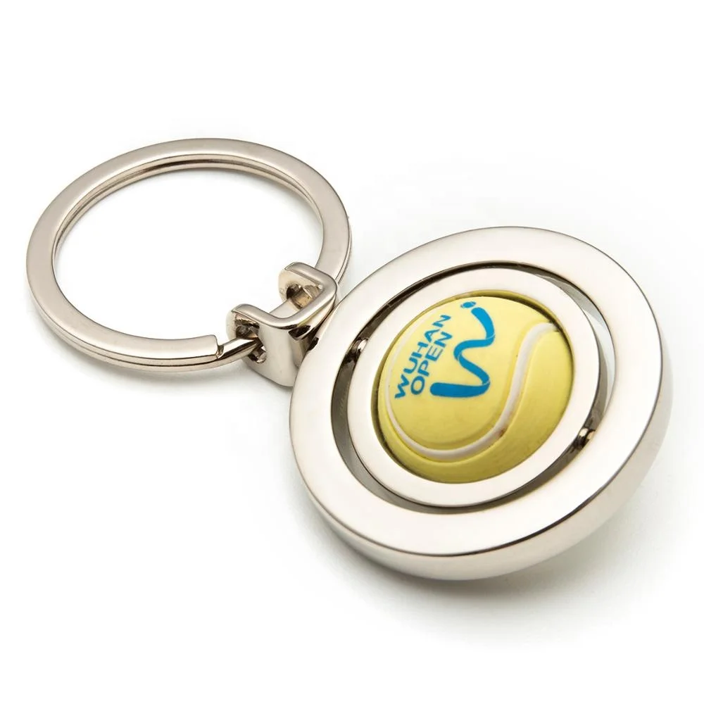 rotating metal zinc alloy with soft pvc soccer/basket ball custom keyring