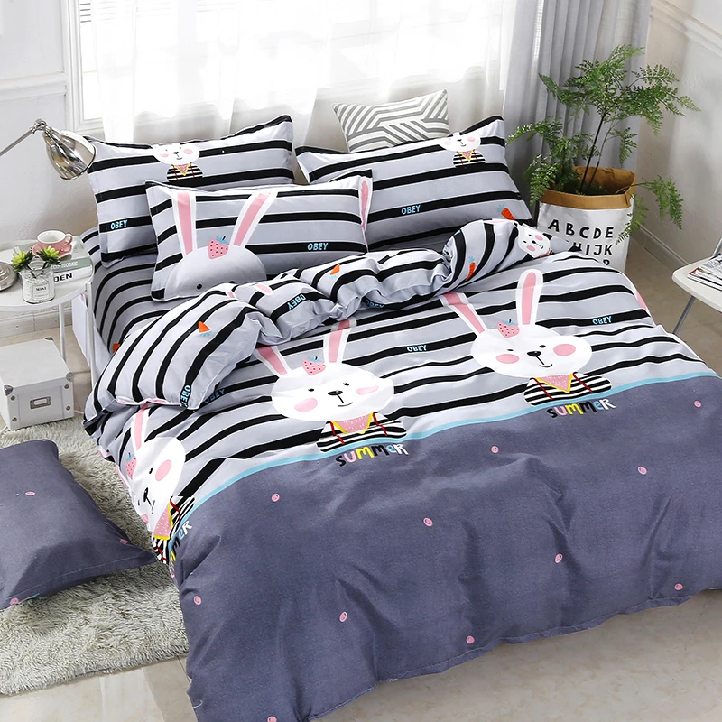 
Cartoon Rabbit Duvet Linen Home Textile Newest Custom Design Print Polyester Bed Spread Set 