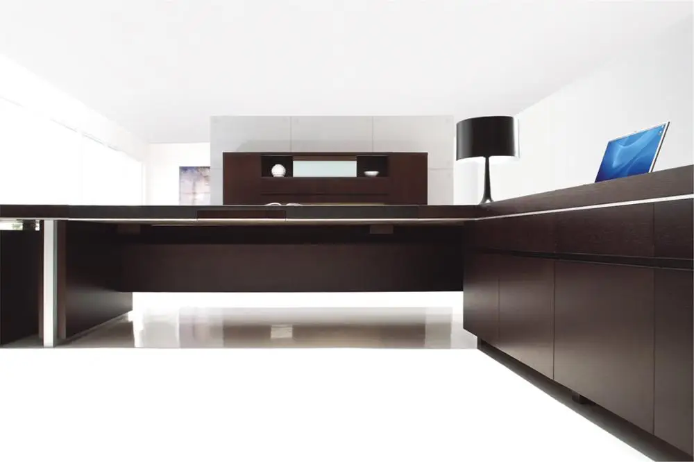 Роскошная офисная мебель L-образной формы, МДФ с облицовкой, директорский офисный стол