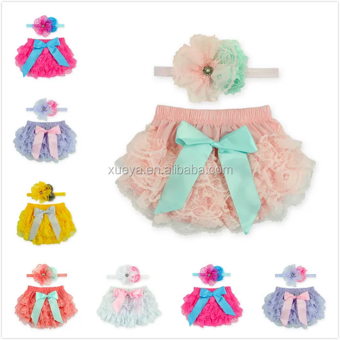 
Wholesale boutique lace summer bloomers set baby with headbands 