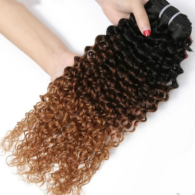 
100% remy human hair bundles 1b/4/30 ombre color mongolian hair virgin kinky curly human hair weave 