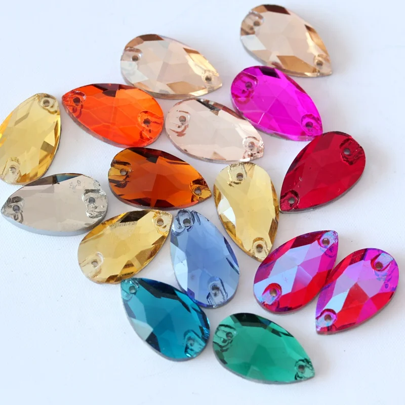 OLeeya Factory Wholesale Popular 3A Glass 10.5*18MM Pear Drop Crystals Teardrop Sew on Rhinestones For Dresses