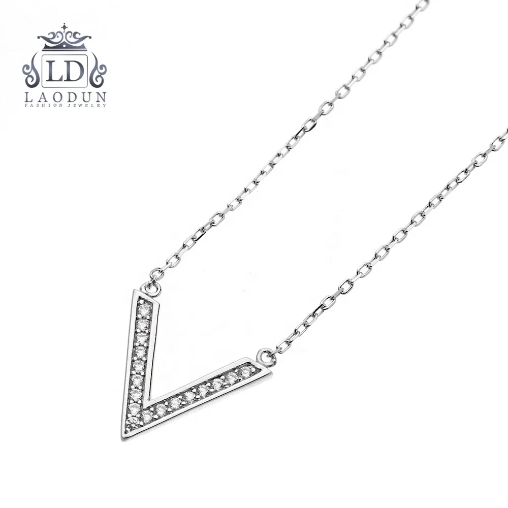 Letter V Initial Necklace for Women 925 silver alphabet hot sell fashion Pendant zircon Necklace