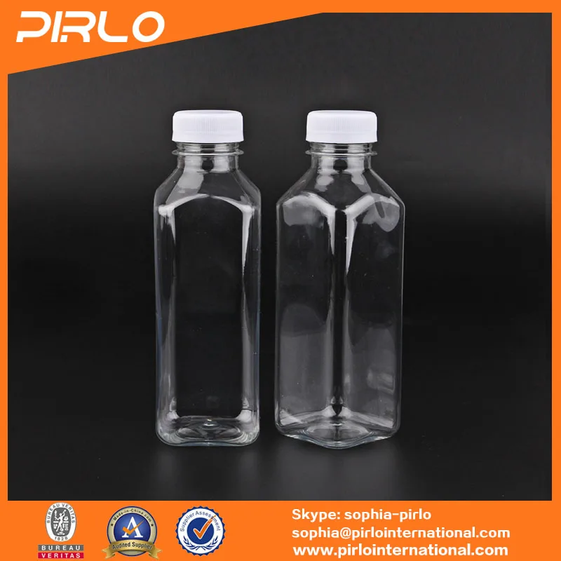 16oz 475ml transparent square PET material plastic beverage bottle juice bottle