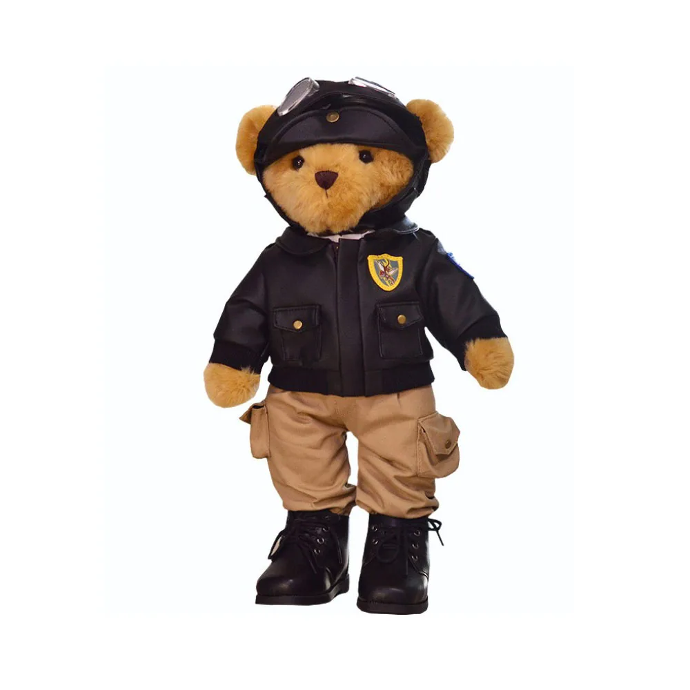 wholesale custom handmade cute stuffed uniform bear aviator teddy bear plush toy