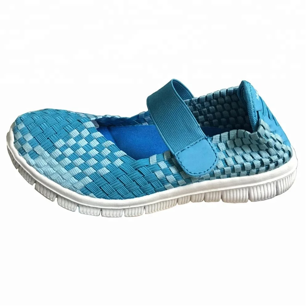 fashionable soft sole blue elastic woven womens casual shoes
