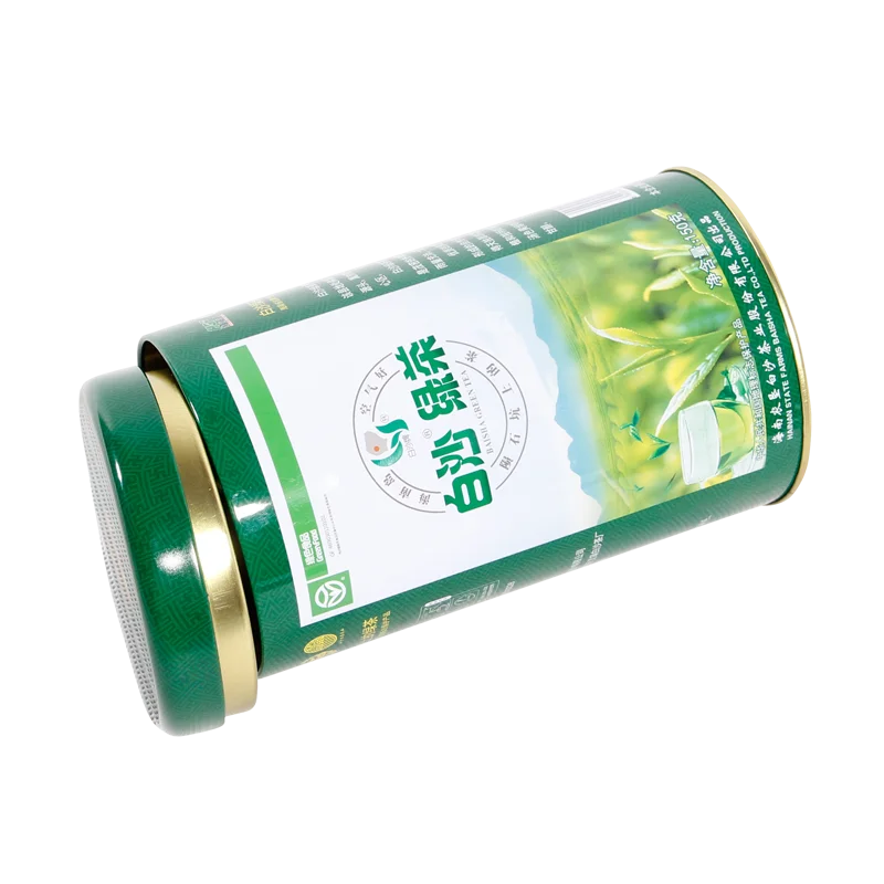 Custom printing design food grade plug lid round green tea tin container