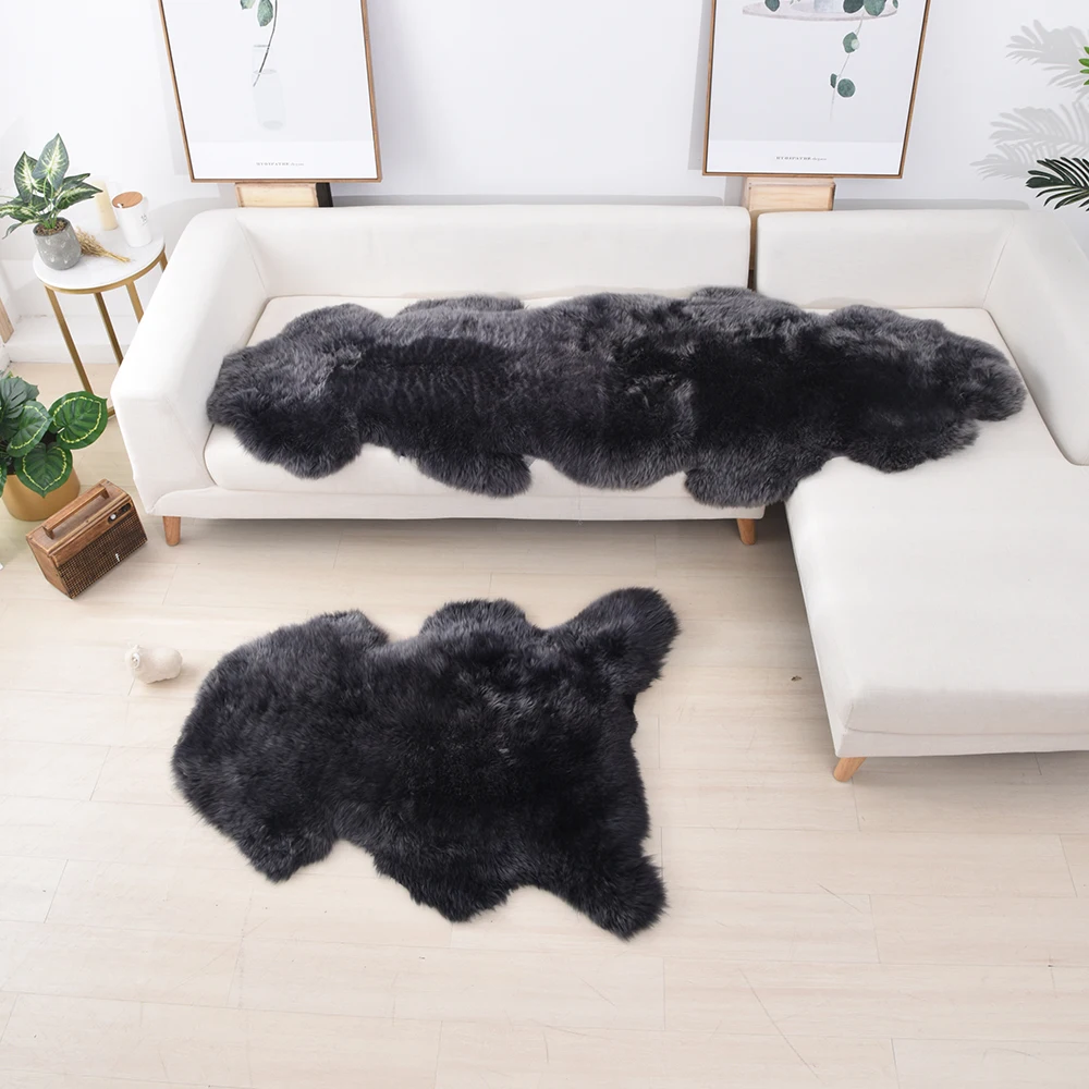Black Soft Texture Shaggy Natural Fur Sheepskin Area Rug/Carpet, 80*200CM Double Pelt