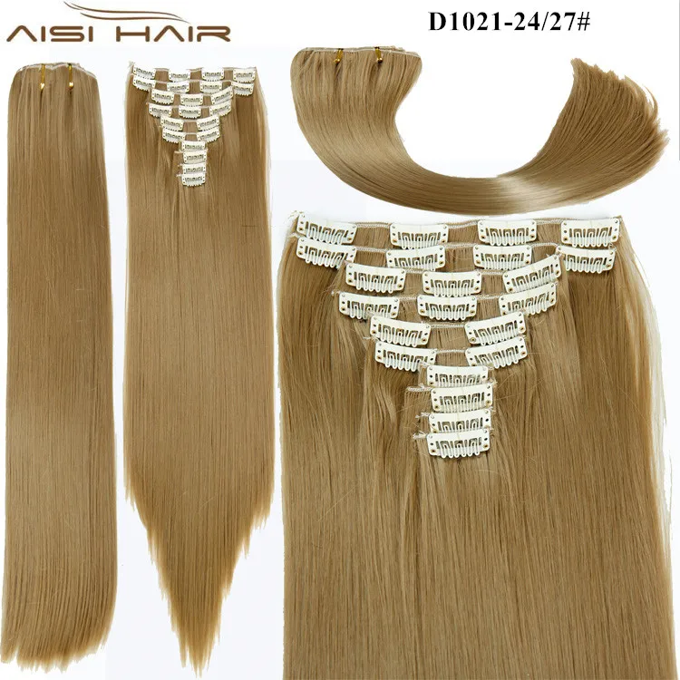Aisi волосы оптом, шелковистые прямые волосы 25 дюймов, термостойкие синтетические 22 зажима для наращивания волос для чернокожих женщин