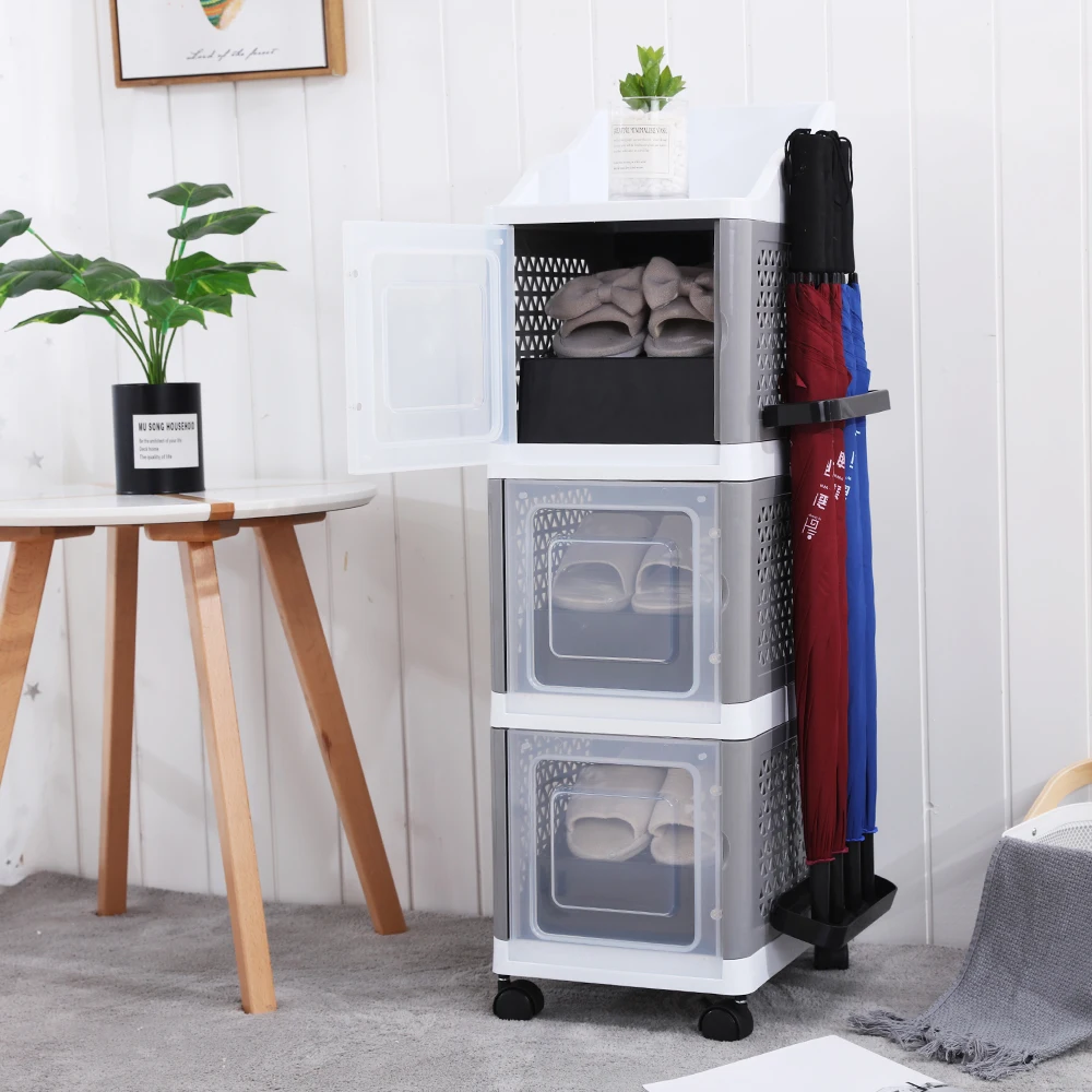 High Quality Modern Movable Plastic Shoes Storage Container Household Foldable Clear Shoes Storage Box