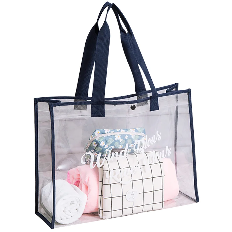 New Custom Logo Wholesale Waterproof PVC Shopping Transparent Clear Tote Bag PVC Beach Bag