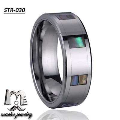 Top Quality Tungsten Carbide Ring with Double Abalone Shell Inlay for Men Engagement Wedding Bands