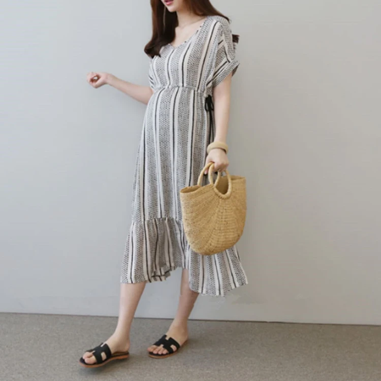 2019 Fashion Summer Stripe Short Sleeve Maternity Dress