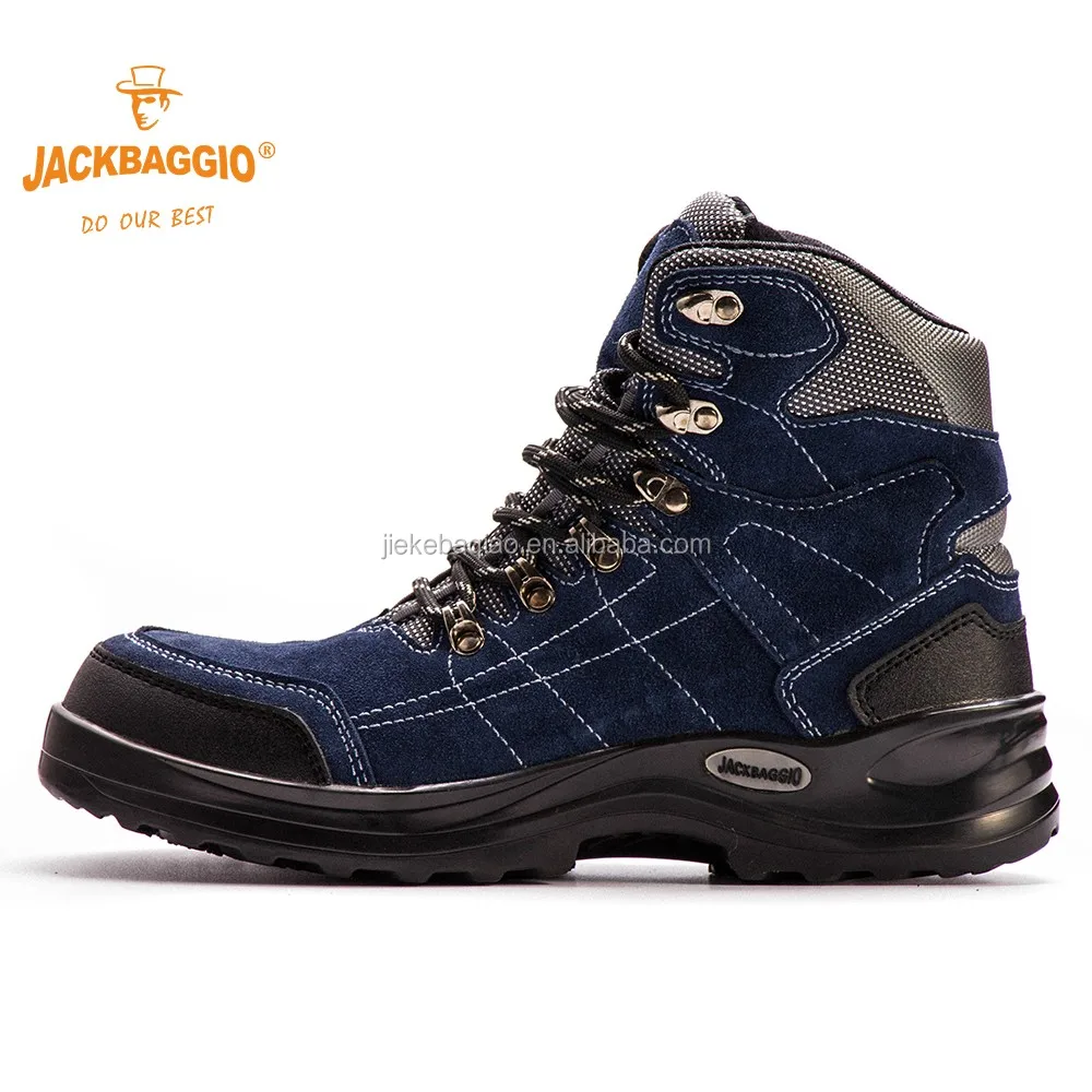 suede leather ankle blue super anti-slip resistant PU+rubber SRC men outdoor safety boots with steel toe