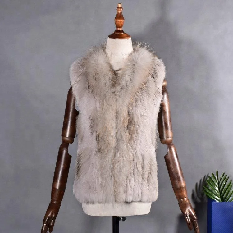 Women warm clothes knitted raccoon fur vest sleeveless jacket  raccoon fur