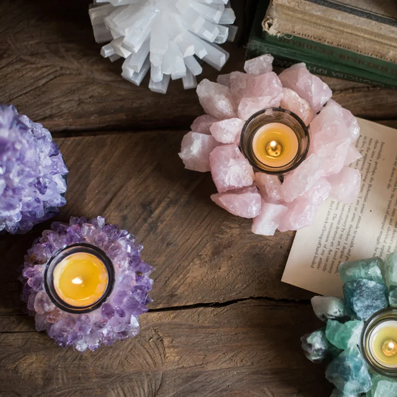 Оптовая цена, подсвечник из натурального розового кварца для украшения дома