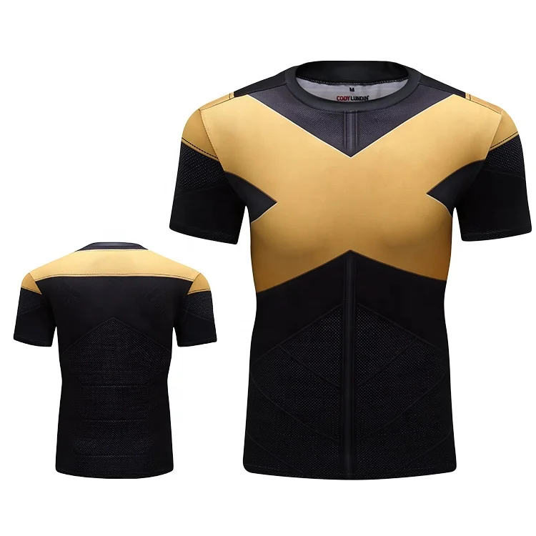 Mens polyester sports tshirt x-men costume short sleeve superhero tshirt