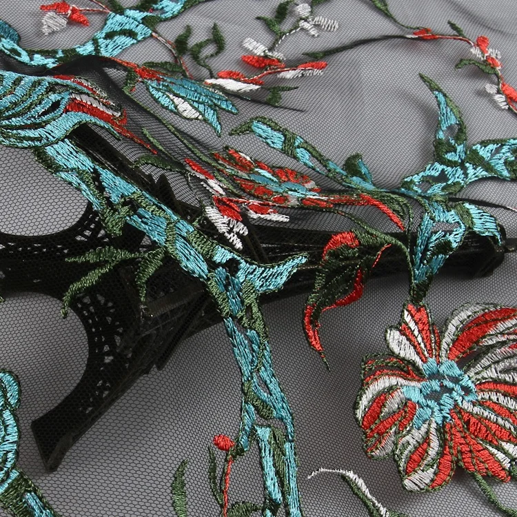 HA-13470G Factory wholesale 100% polyester mesh lace net flower embroidery tulle fabric