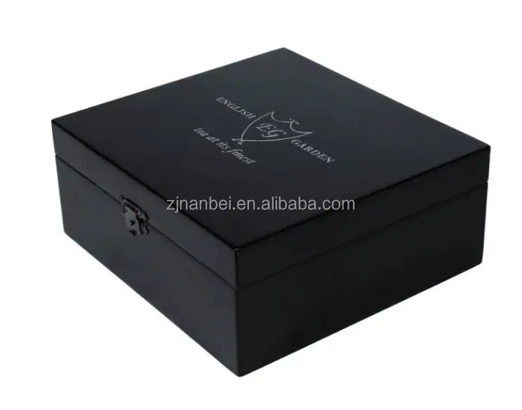 Деревянная чайная коробка черного цвета с логотипом на заказ для отелей и конференц-залов