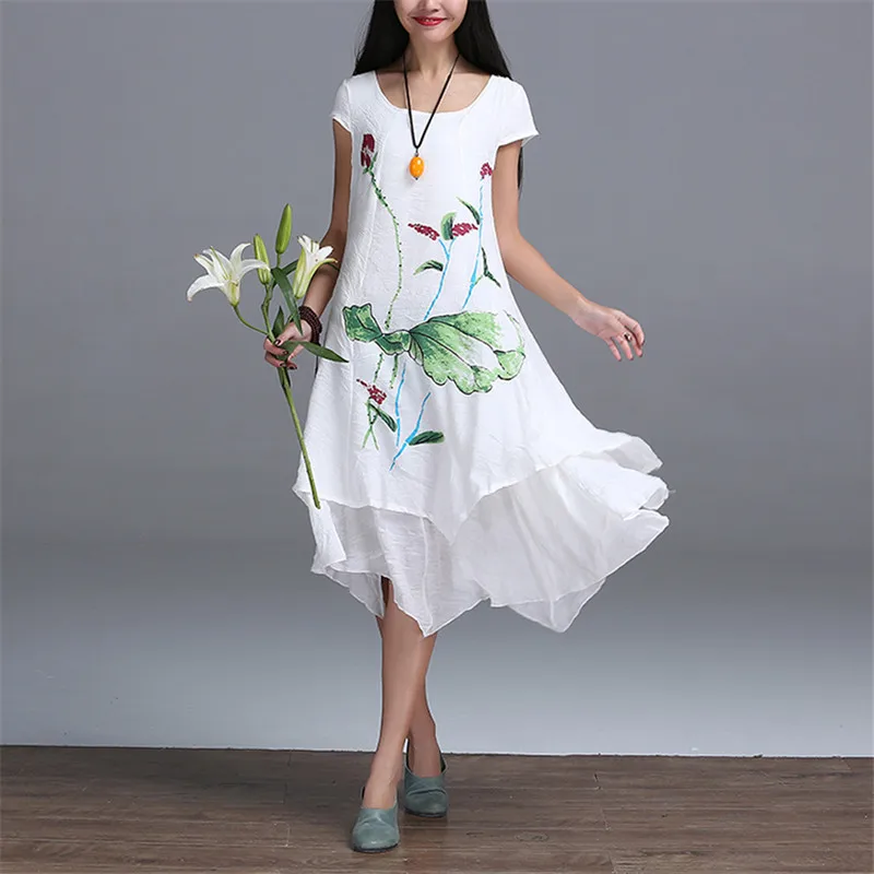 New Brand Summer 2016 Pregnant Women Dress Cotton Linen Flower Loose Casual Fashion White Dresses Ruffles