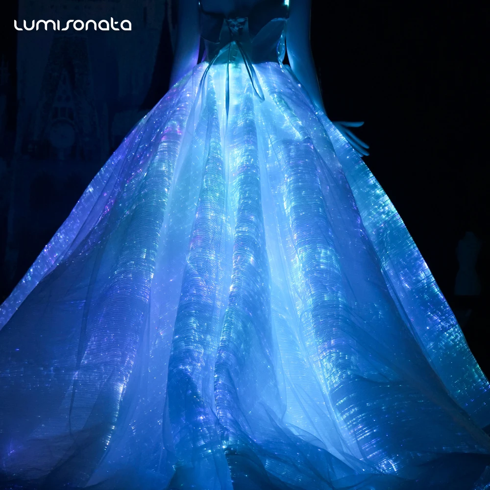 LED Light Luminous Illuminated Evening Dress Fiber Optic Wedding Dress Light-Emitting Wedding Dress