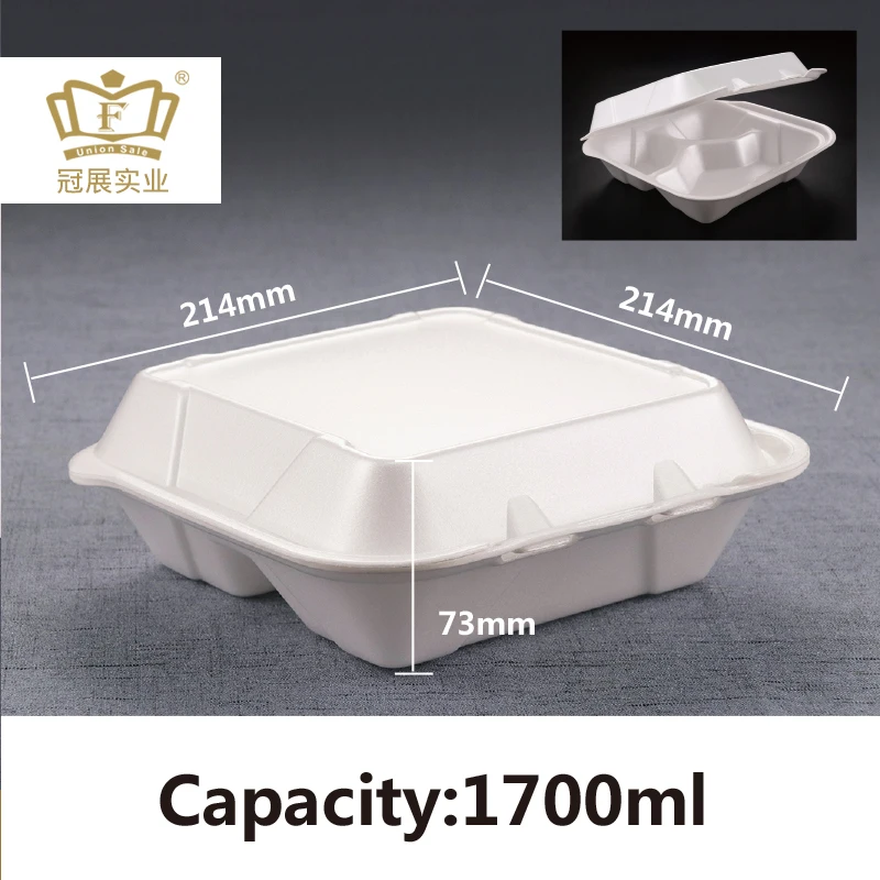 
9inch Disposable foam take out lunch box clamshell food packaging with 3 compartment to go lunch box 