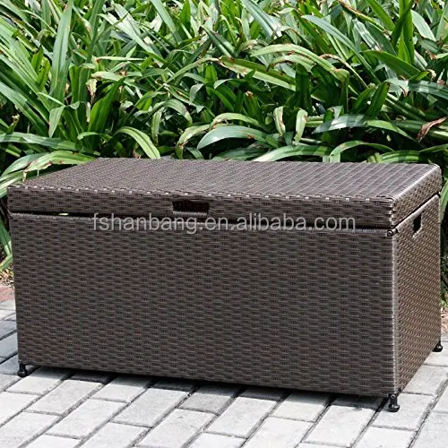 
Wicker Patio Deck Pool Storage Box Chest Trunk Cushion Pillow Toy Bin Poolside Storing 