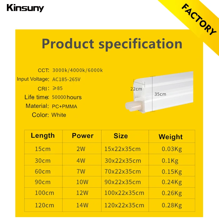 
AC85-265 High CRI long liftime LED T5 tube 4w 5w 7w 10w 12W 14w 