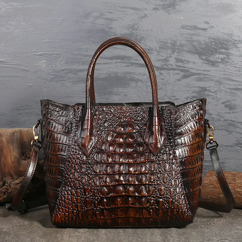 2021 Hot Sales  New Fashion Custom Crocodile Genuine Leather Ladies Tote Bag