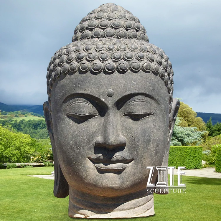 Outdoor antique hand carved stone sculpture marble buddha head bust statue