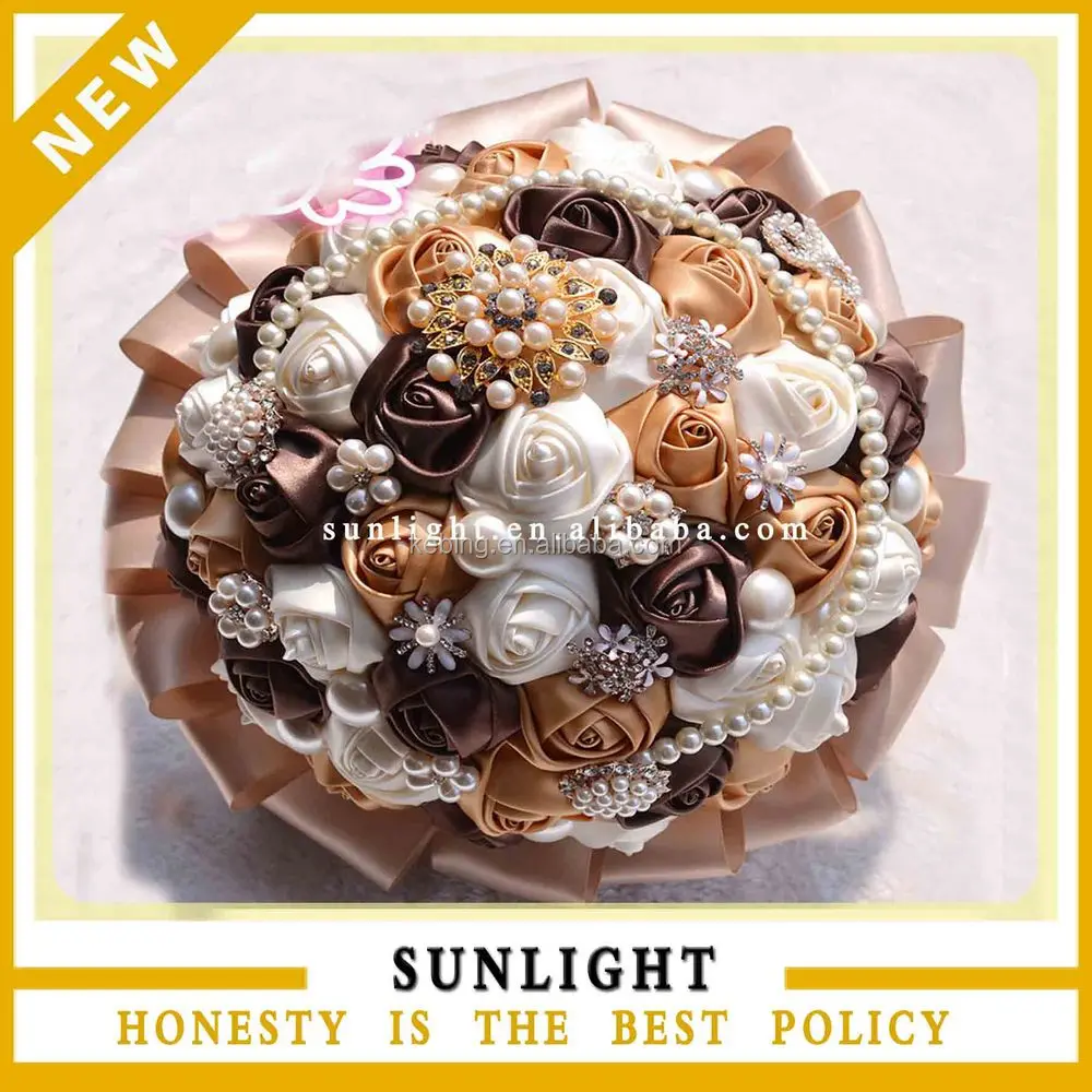 Multi-colored Spherical Satin Fake Rose Flower Crystal Wedding Bouquets wholesale