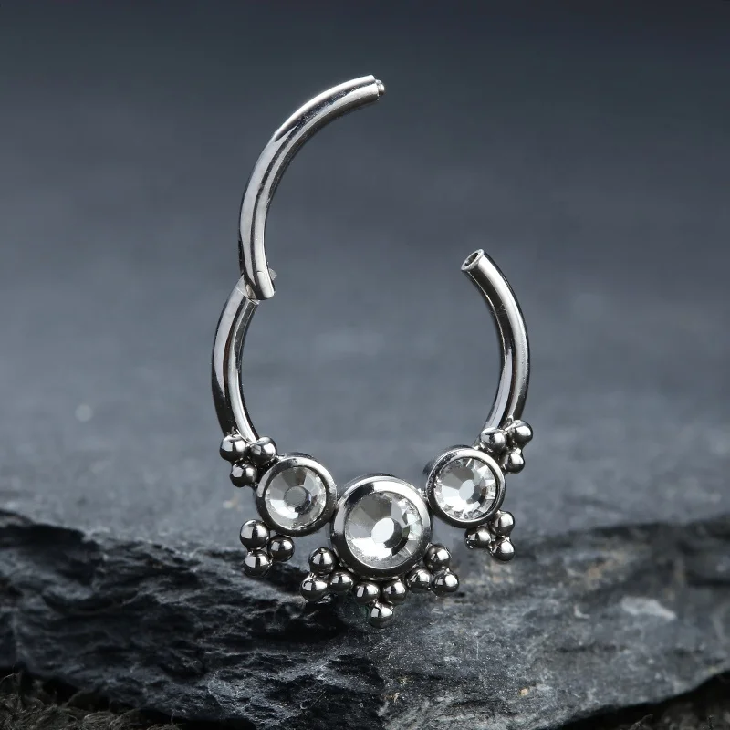 Giometal ASTM F136 Titanium Gem Beaded CZ Hinged Segment Ring Nose Jewelry Daith Piercing Earrings Body Jewelry Septum Clicker