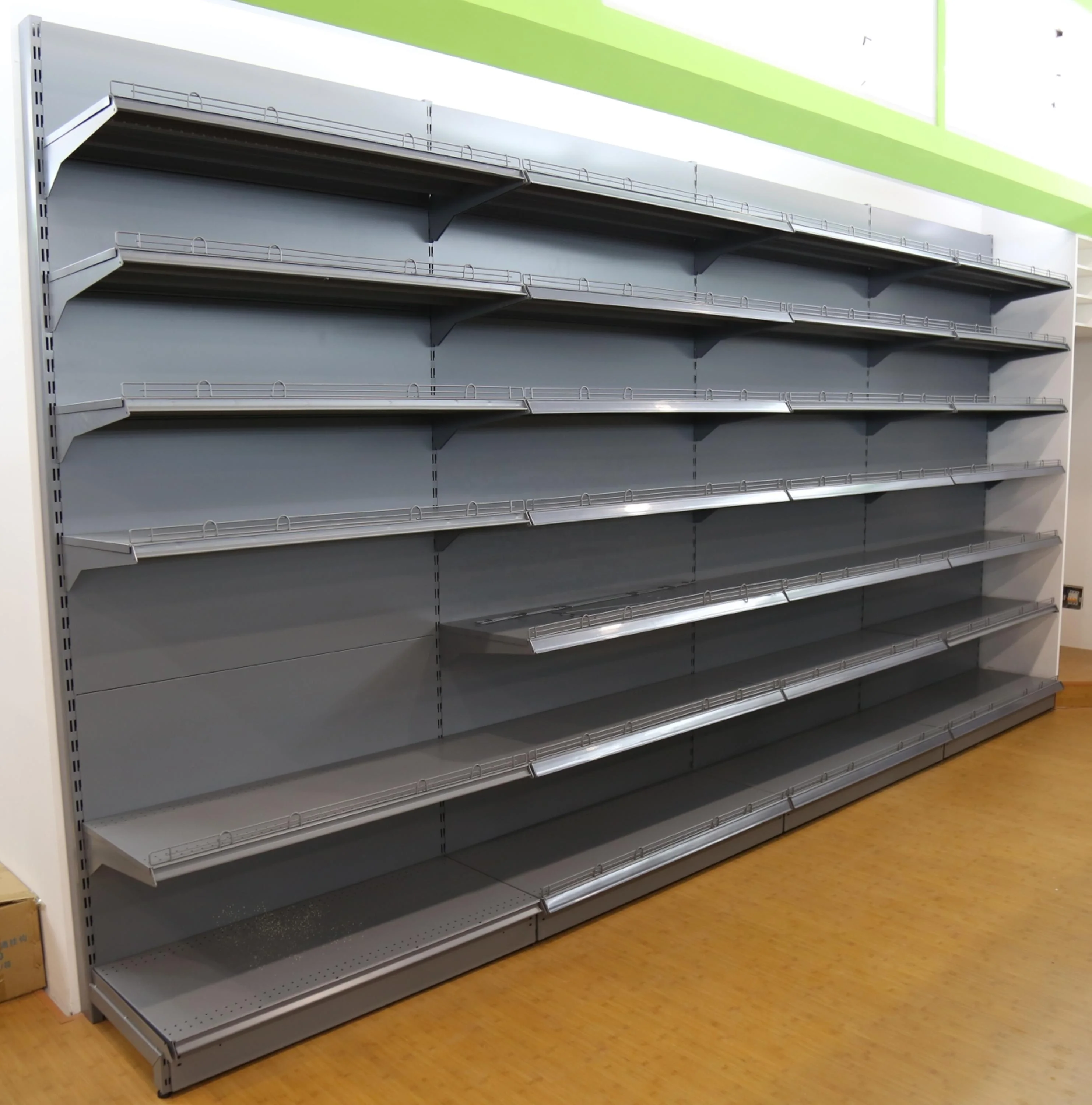 Guangzhou Factory Cold-Rolled Steel Retail Shelves, Standard Supermarket Wall Shelving, Single-sided Grocery Store Display Shelf