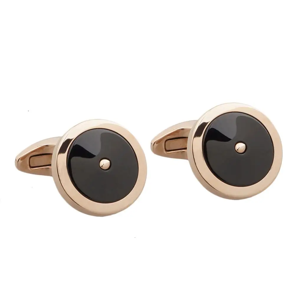 
Luxury Black Metal Patch Stainless Steel Cufflinks for Business Gift 