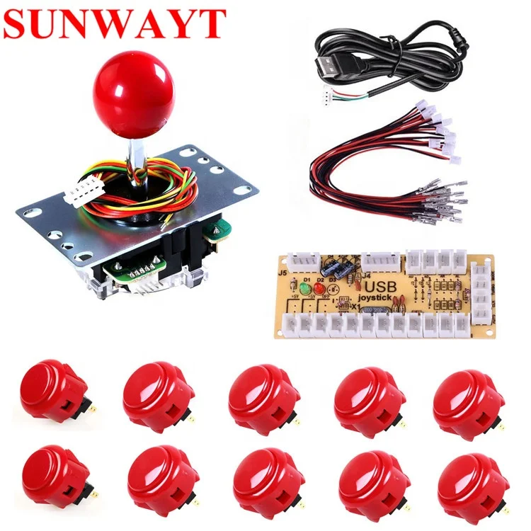 1 Player  DIY Arcade Kit Zero Delay USB Encoder PC +JLF-TP-8YT Japan Sanwa Joystick + OBSF-30 Sanwa Buttons For Mame Parts