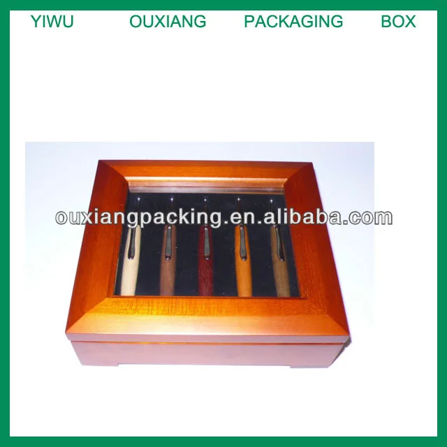 Solid Wood 5 Ball Pen Set in Dark Cherry Display Box Great Gift Engraving