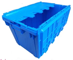 Plastic moving home warehouse crate Attached lid container for packaging and transportation