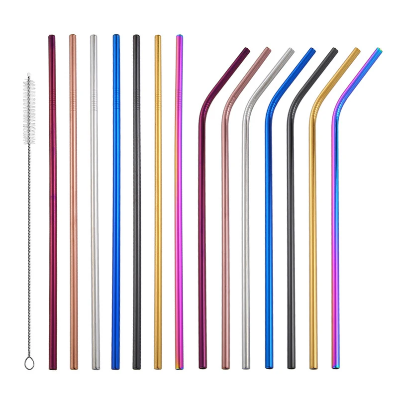 
wholesale reusable coffee mug stainless steel metal drinking straws with cleaning brush 