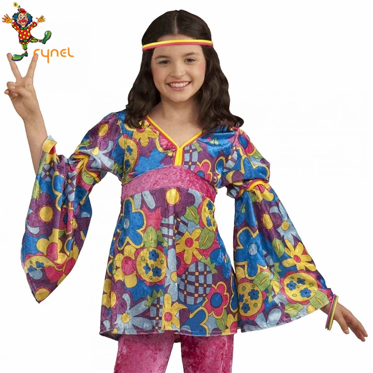 PGCC5627 Custom Kids Hippie Girl Costume Headband Kids 60s 70s Halloween Fancy Dress