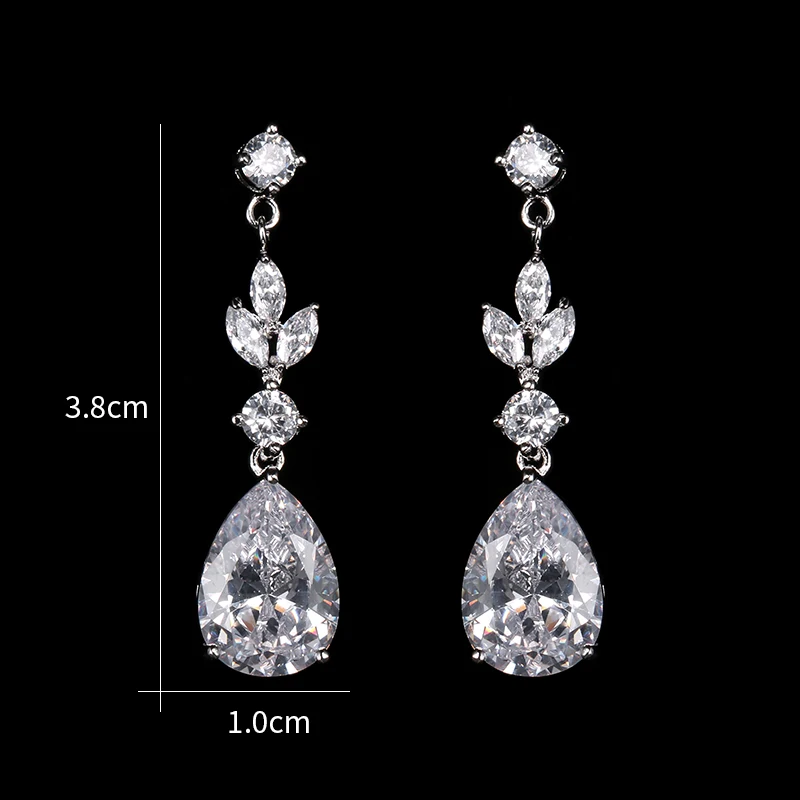 White Gold Plated Pear Cut Cubic Zirconia Crystal CZ Zircon Drop Earrings for Women Bride Bridesmaid