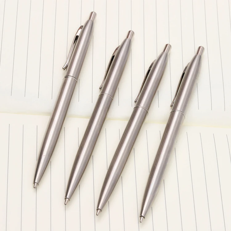 
Design shinny glossy luxury stainless steel pocket slim ballpoint hotel metal pen signature 