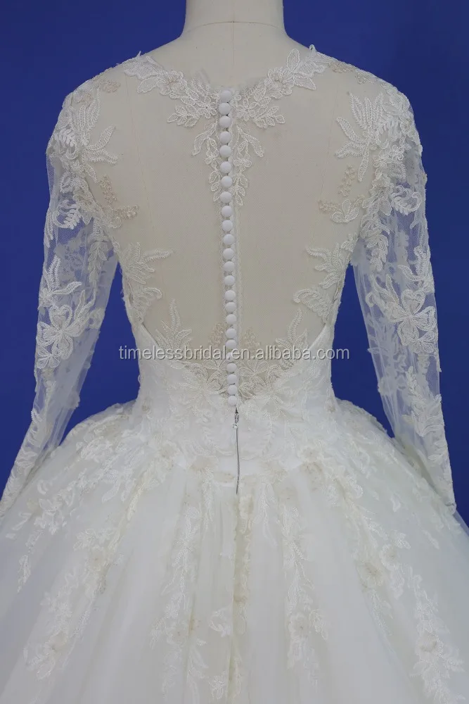 Sweetheart split neckline long sleeves lace ball gown wedding dresses