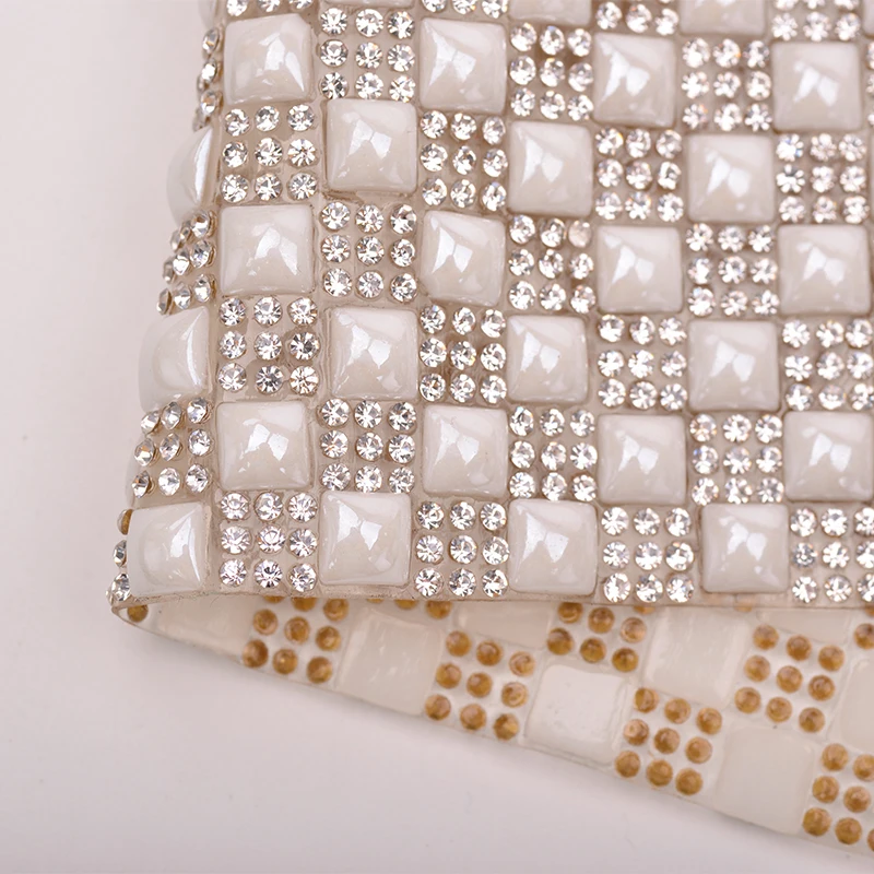 Hotfix Clear White Pearl Rhinestones Trim Mesh Glass Crystal Fabric Applique Strass Ribbon Band for Dress DIY Crafts