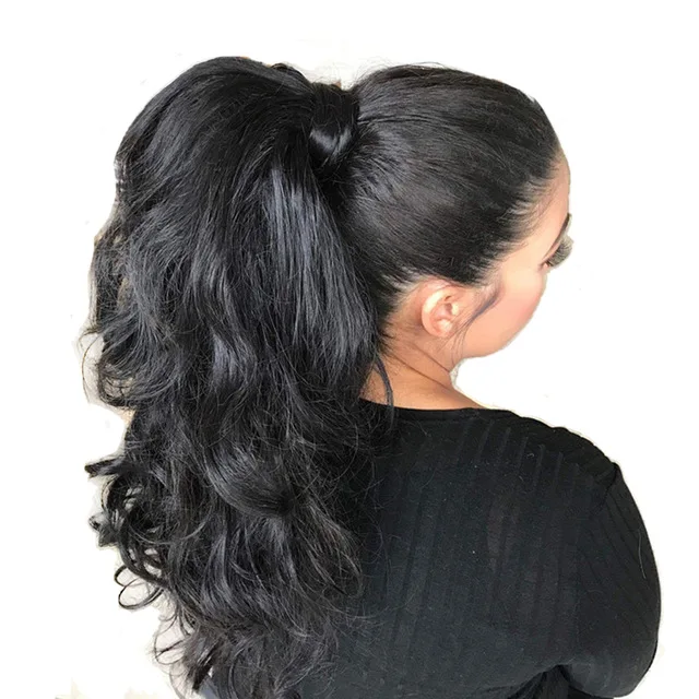 Натуральные Индийские Реми-волосы для наращивания конского хвоста, длинные волнистые человеческие волосы со шнурком, конский хвост, 140 г