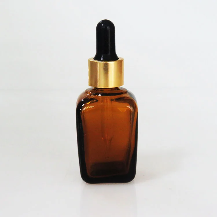 
30ml 50ml Square Empty Essential Oil Amber Glass Dropper Bottle With Gold Screw Cap 