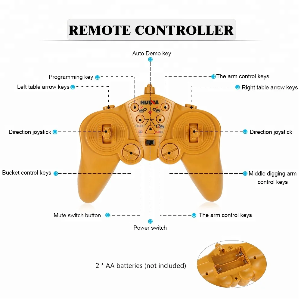 HUINA 1550 Toys 2.4G 1:14 15CH Metal RC Excavator with Recharging Battery
